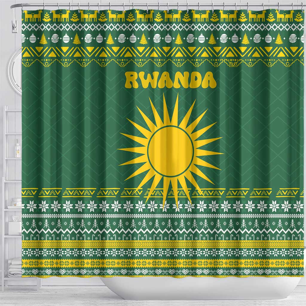 Rwanda Christmas Shower Curtain National Emblem and Radiant Sun Motif - African Pride