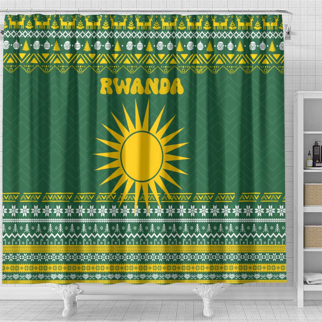 Rwanda Christmas Shower Curtain National Emblem and Radiant Sun Motif - African Pride