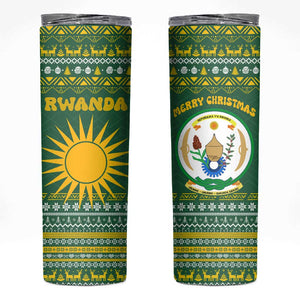 Rwanda Christmas Skinny Tumbler National Emblem and Radiant Sun Motif - African Pride