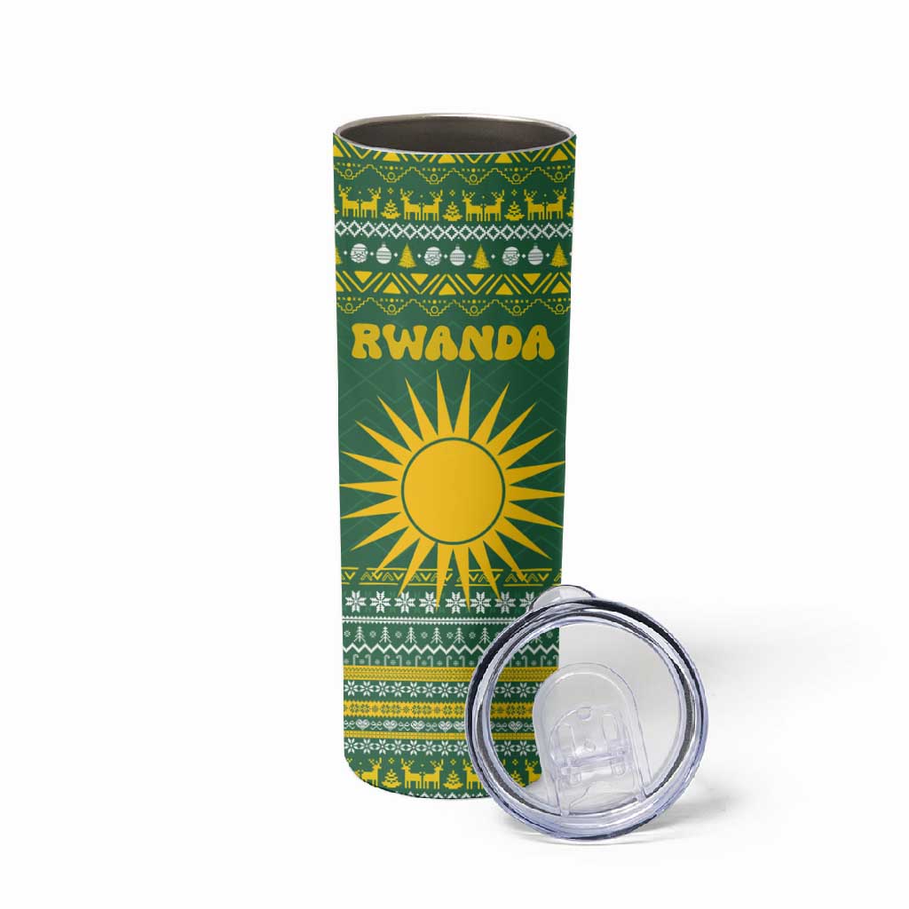Rwanda Christmas Skinny Tumbler National Emblem and Radiant Sun Motif - African Pride