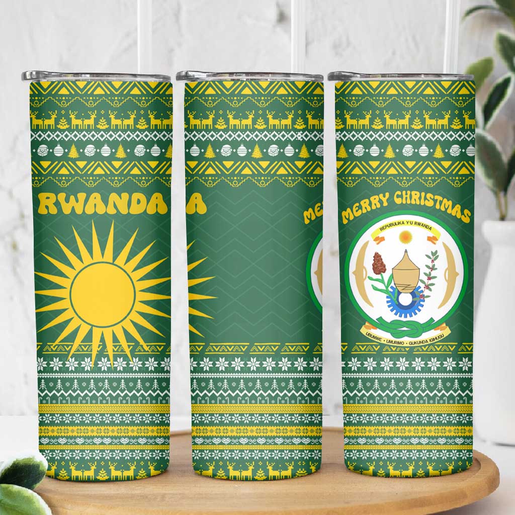 Rwanda Christmas Skinny Tumbler National Emblem and Radiant Sun Motif - African Pride