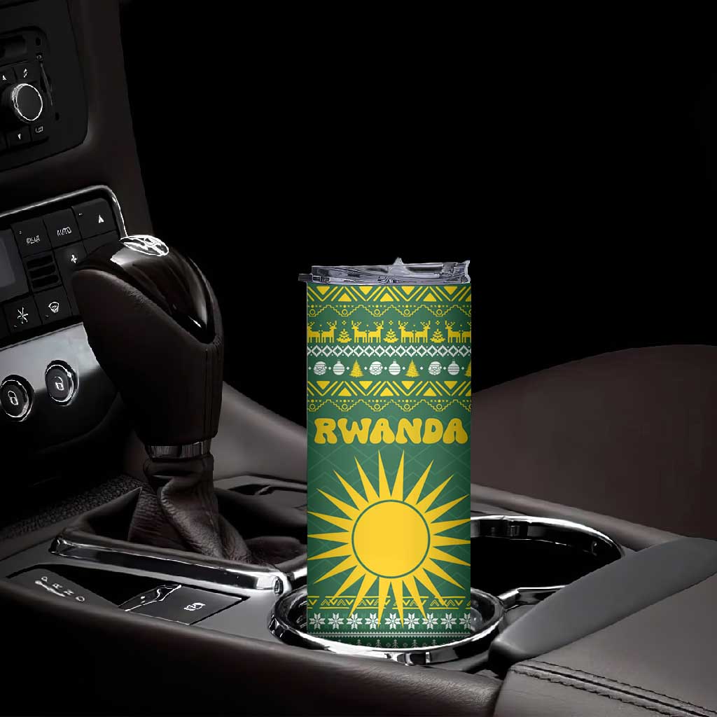Rwanda Christmas Skinny Tumbler National Emblem and Radiant Sun Motif - African Pride