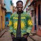 Rwanda Christmas Sleeve Zip Bomber Jacket National Emblem and Radiant Sun Motif - African Pride