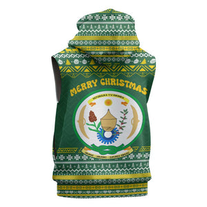 Rwanda Christmas Sleeveless Hoodie National Emblem and Radiant Sun Motif - African Pride