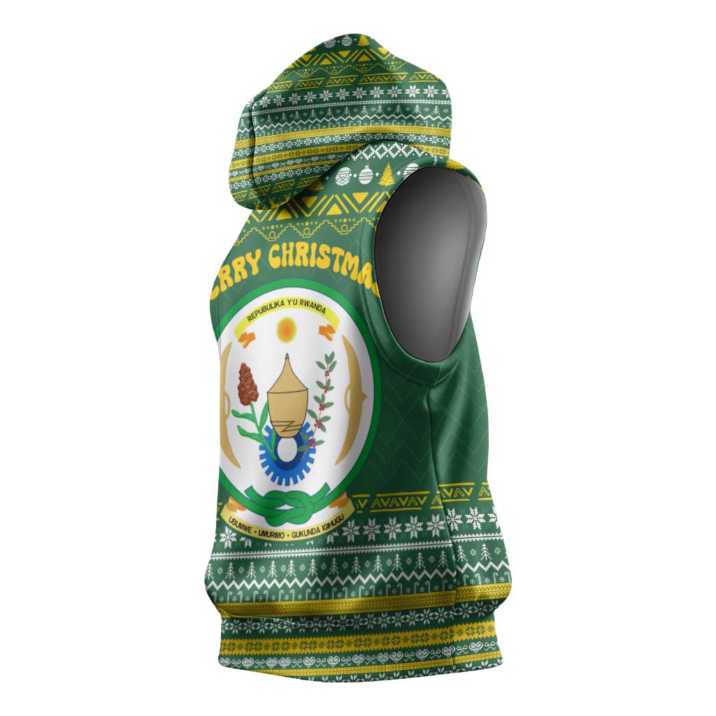 Rwanda Christmas Sleeveless Hoodie National Emblem and Radiant Sun Motif - African Pride