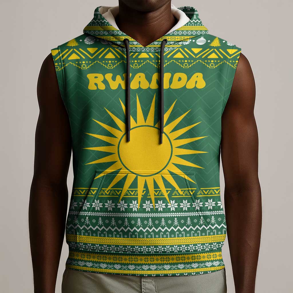 Rwanda Christmas Sleeveless Hoodie National Emblem and Radiant Sun Motif - African Pride