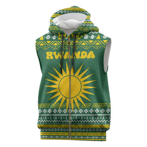 Rwanda Christmas Sleeveless Zip Hoodie National Emblem and Radiant Sun Motif - African Pride