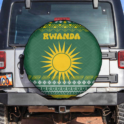 Rwanda Christmas Spare Tire Cover National Emblem and Radiant Sun Motif - African Pride