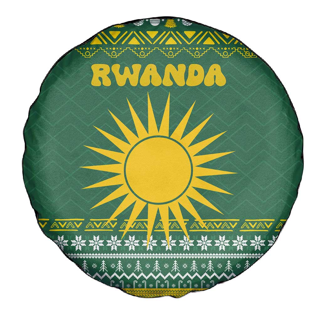 Rwanda Christmas Spare Tire Cover National Emblem and Radiant Sun Motif - African Pride