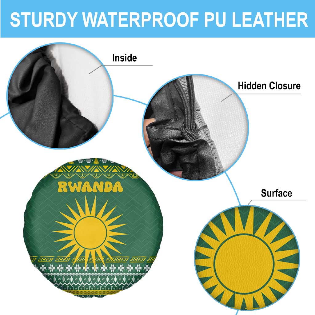 Rwanda Christmas Spare Tire Cover National Emblem and Radiant Sun Motif - African Pride