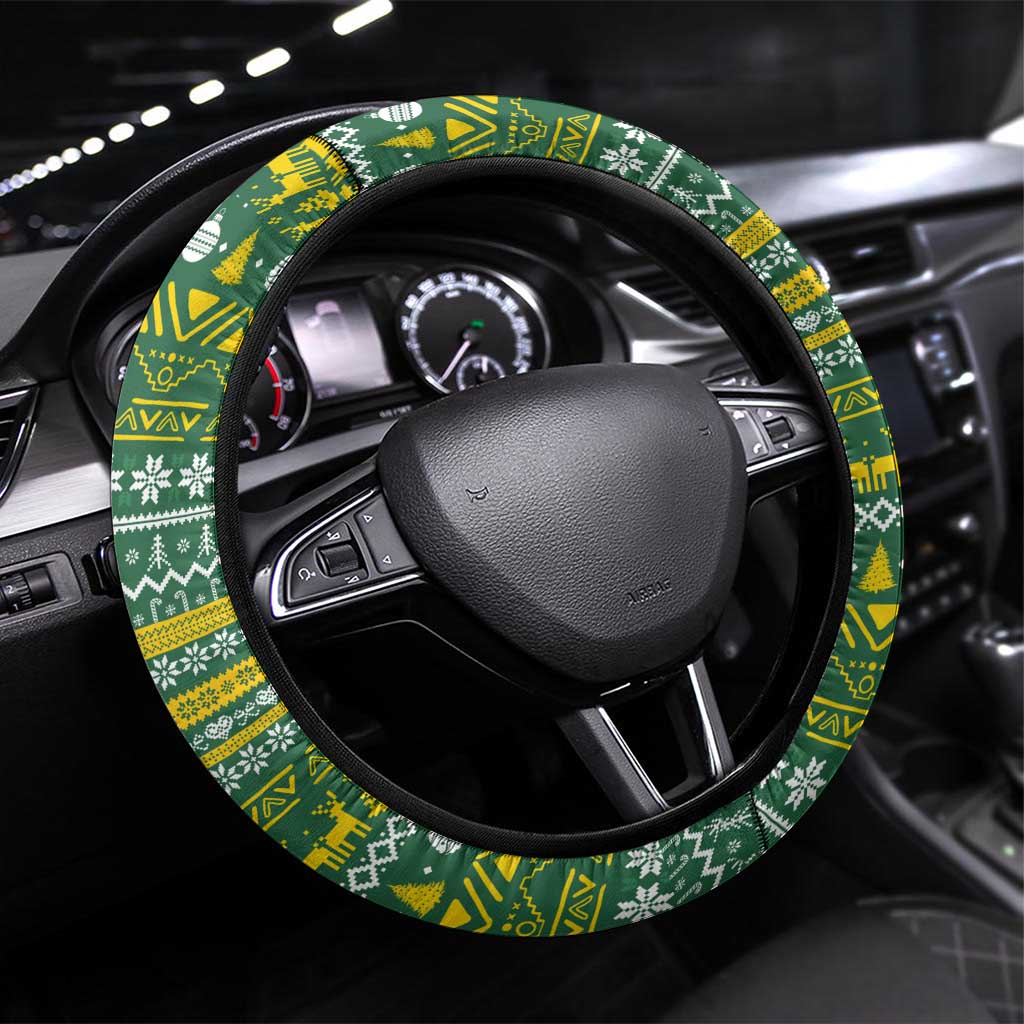 Rwanda Christmas Steering Wheel Cover National Emblem and Radiant Sun Motif - African Pride