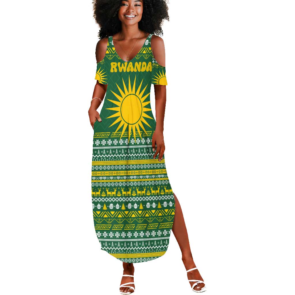 Rwanda Christmas Summer Maxi Dress National Emblem and Radiant Sun Motif - African Pride