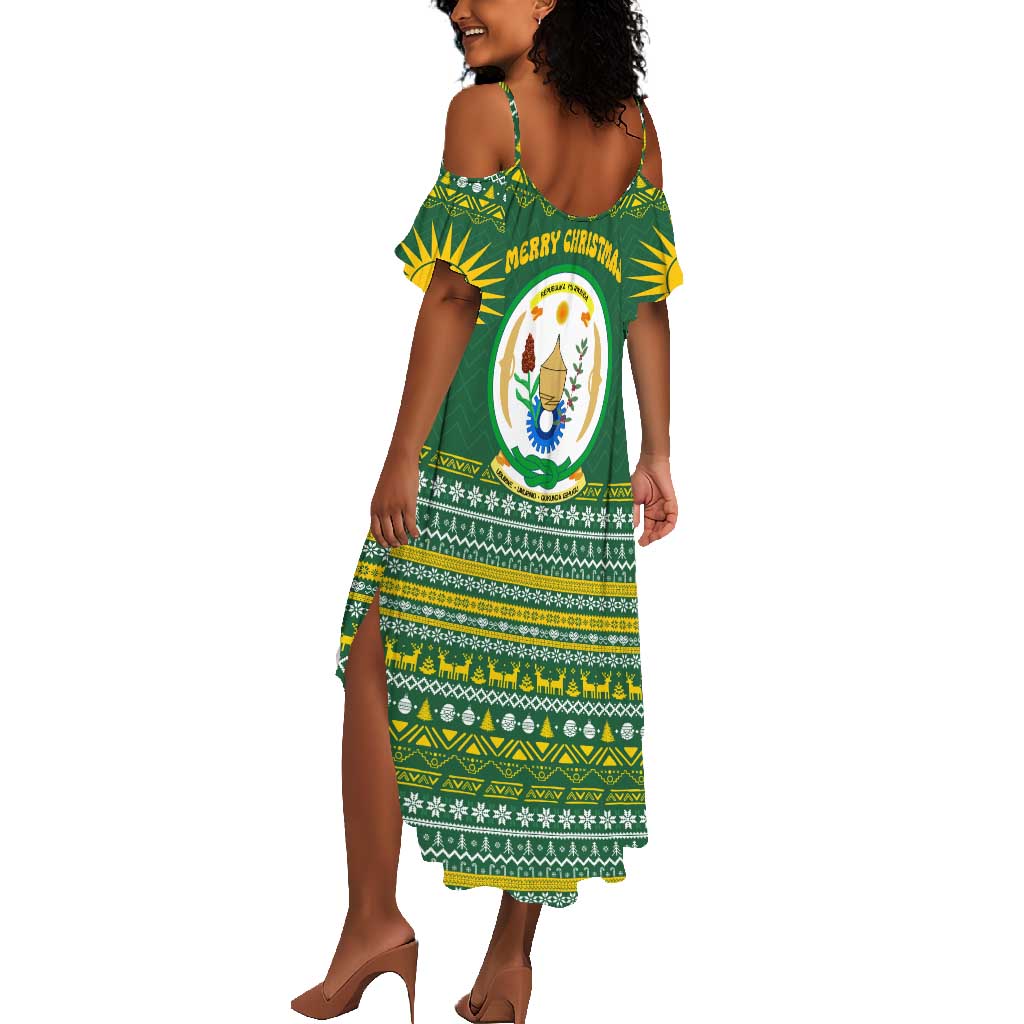 Rwanda Christmas Summer Maxi Dress National Emblem and Radiant Sun Motif - African Pride