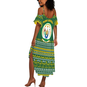 Rwanda Christmas Summer Maxi Dress National Emblem and Radiant Sun Motif - African Pride