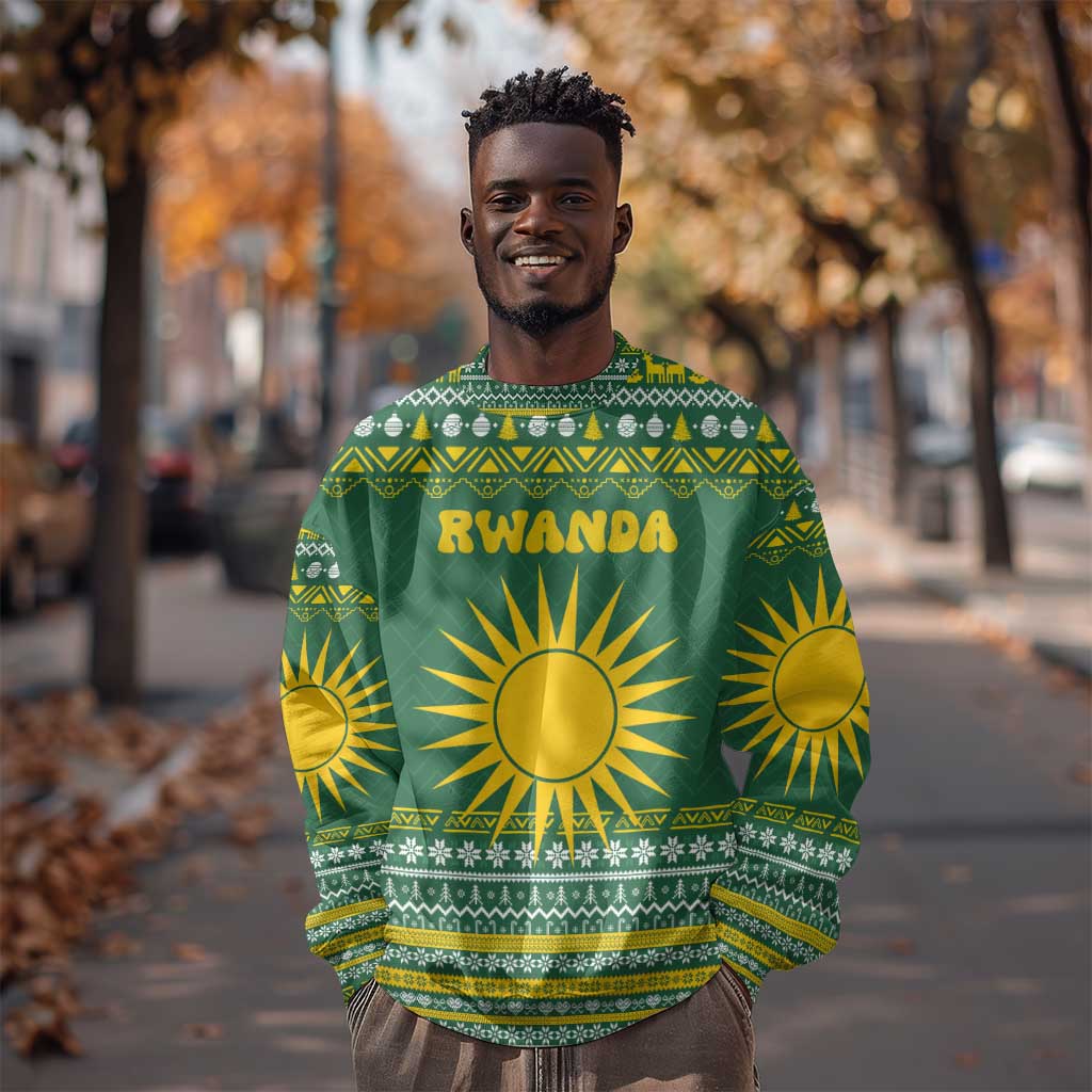 Rwanda Christmas Sweatshirt National Emblem and Radiant Sun Motif - African Pride