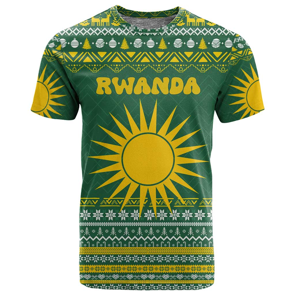 Rwanda Christmas T shirt National Emblem and Radiant Sun Motif - African Pride