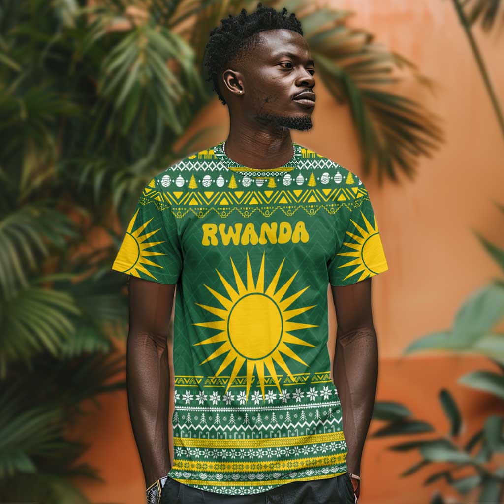 Rwanda Christmas T shirt National Emblem and Radiant Sun Motif - African Pride
