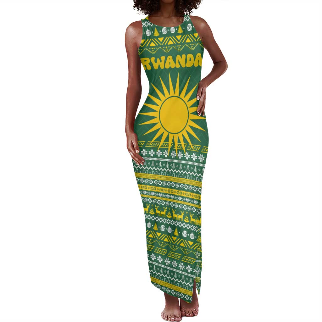 Rwanda Christmas Tank Maxi Dress National Emblem and Radiant Sun Motif - African Pride