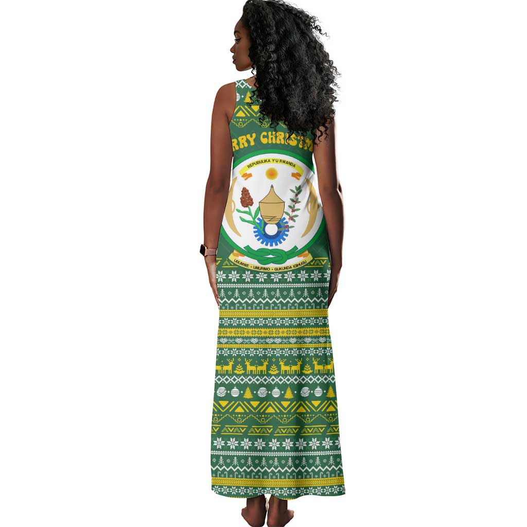 Rwanda Christmas Tank Maxi Dress National Emblem and Radiant Sun Motif - African Pride