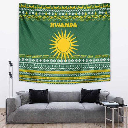 Rwanda Christmas Tapestry National Emblem and Radiant Sun Motif - African Pride