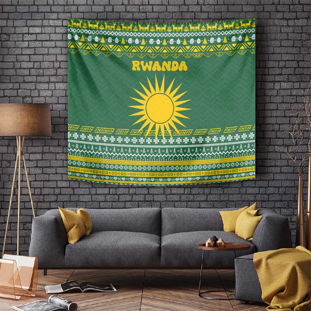 Rwanda Christmas Tapestry National Emblem and Radiant Sun Motif - African Pride
