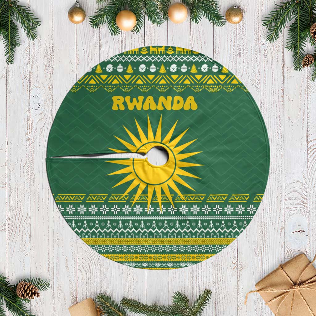 Rwanda Christmas Tree Skirt National Emblem and Radiant Sun Motif - African Pride