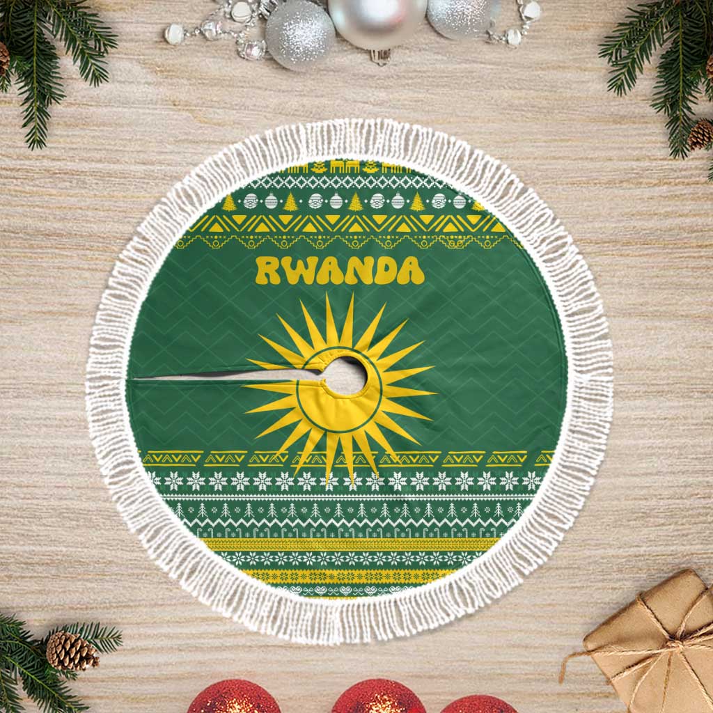 Rwanda Christmas Tree Skirt National Emblem and Radiant Sun Motif - African Pride