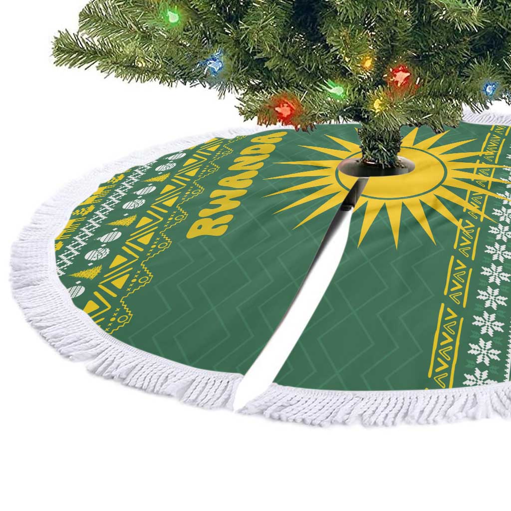 Rwanda Christmas Tree Skirt National Emblem and Radiant Sun Motif - African Pride