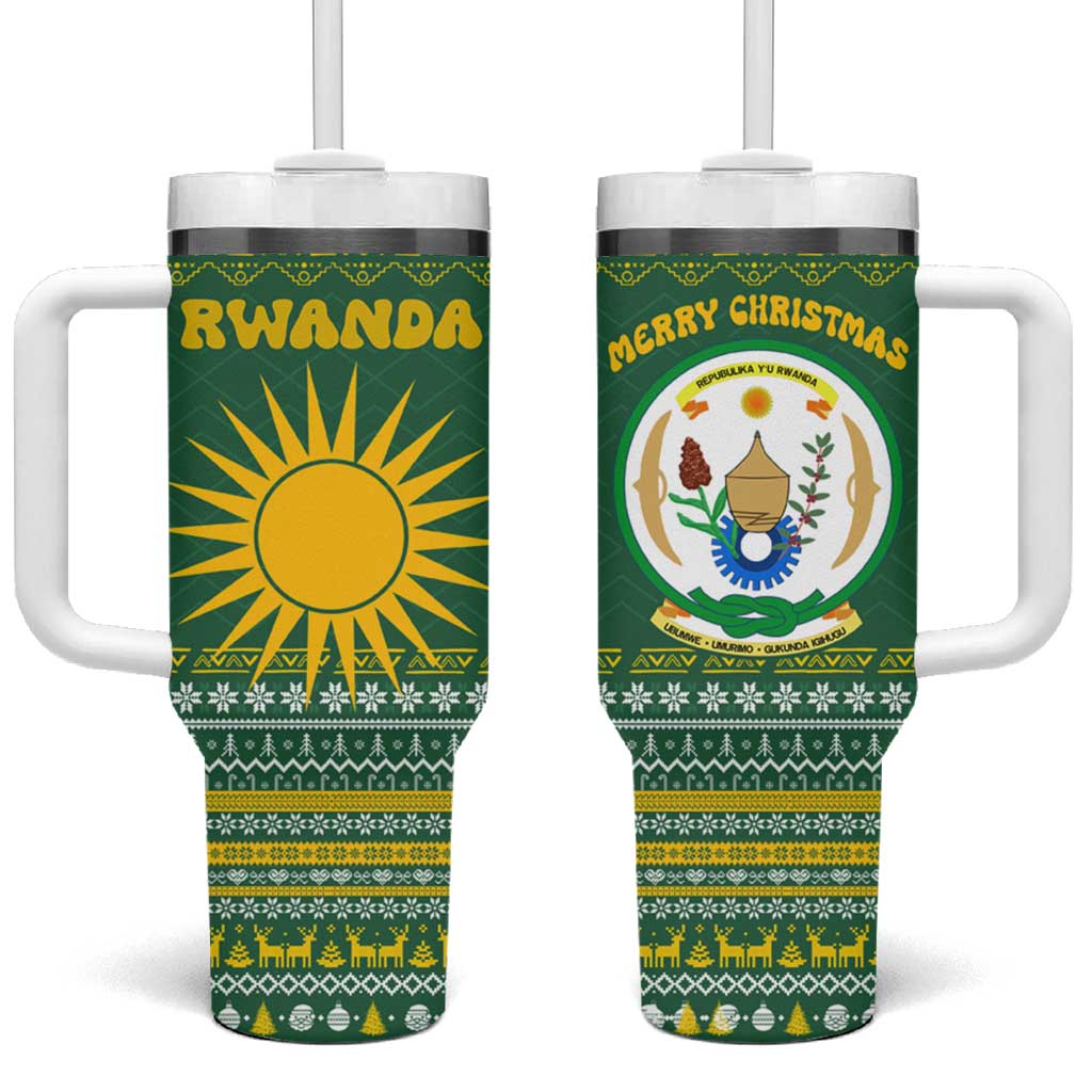 Rwanda Christmas Tumbler With Handle National Emblem and Radiant Sun Motif - African Pride