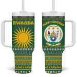 Rwanda Christmas Tumbler With Handle National Emblem and Radiant Sun Motif - African Pride