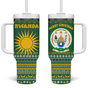 Rwanda Christmas Tumbler With Handle National Emblem and Radiant Sun Motif - African Pride