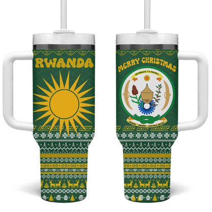 Rwanda Christmas Tumbler With Handle National Emblem and Radiant Sun Motif - African Pride