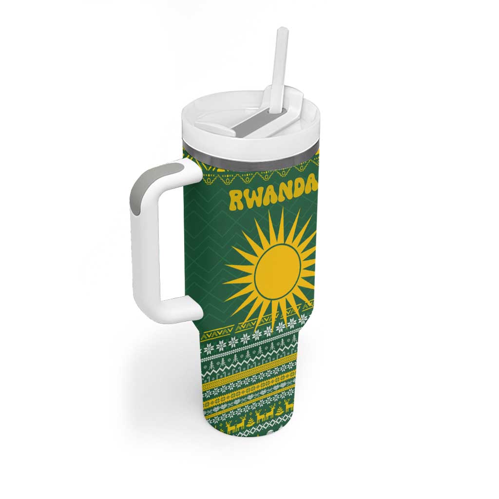 Rwanda Christmas Tumbler With Handle National Emblem and Radiant Sun Motif - African Pride