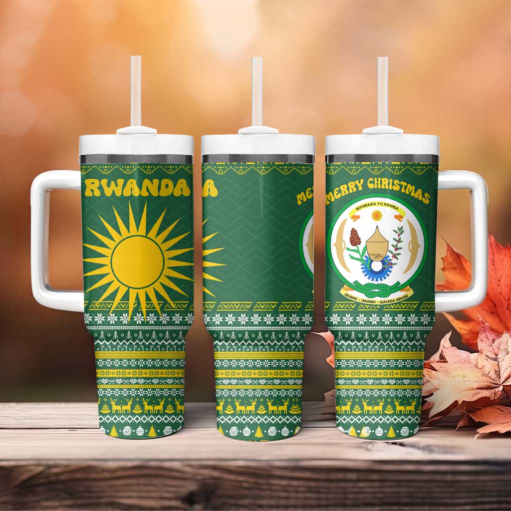 Rwanda Christmas Tumbler With Handle National Emblem and Radiant Sun Motif - African Pride