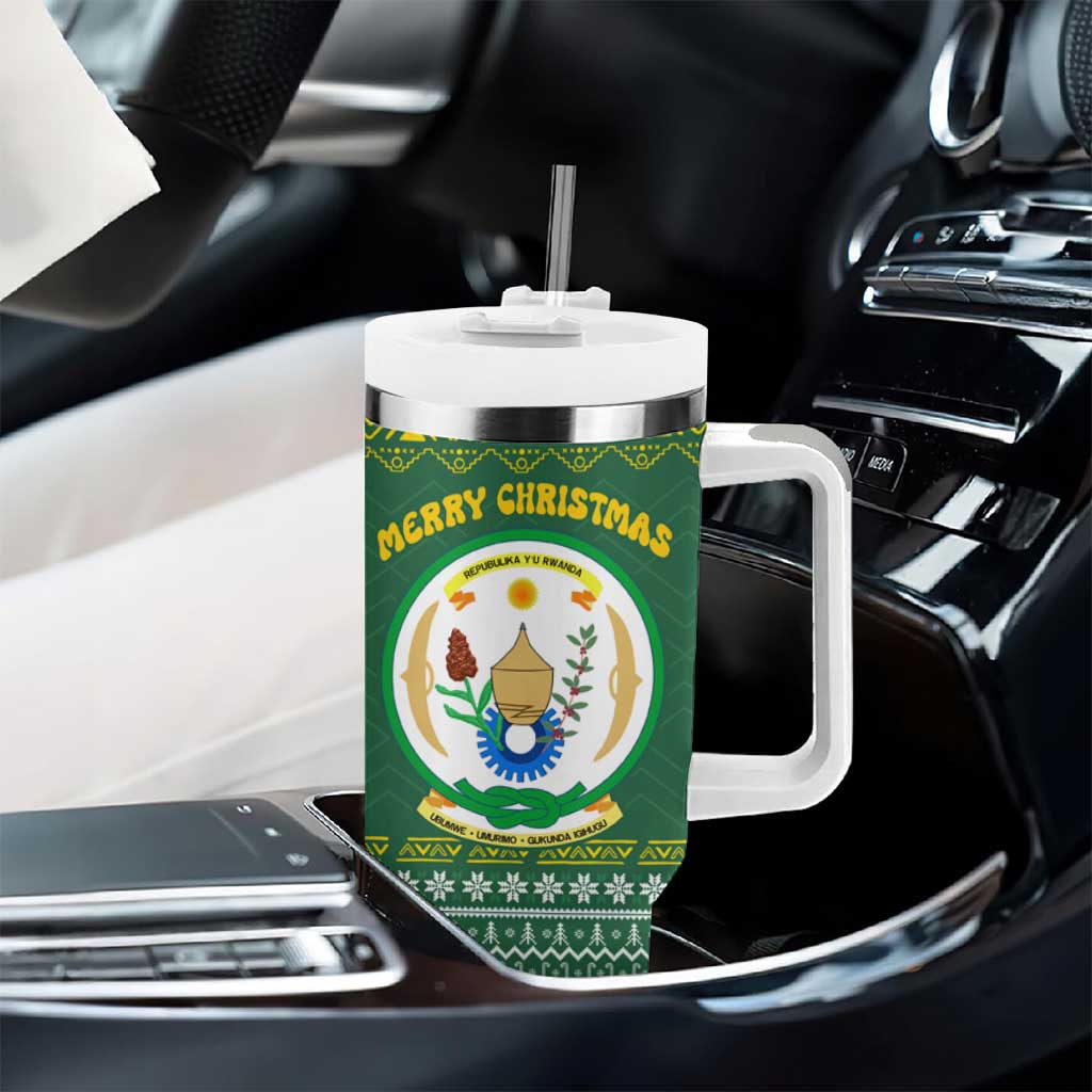 Rwanda Christmas Tumbler With Handle National Emblem and Radiant Sun Motif - African Pride