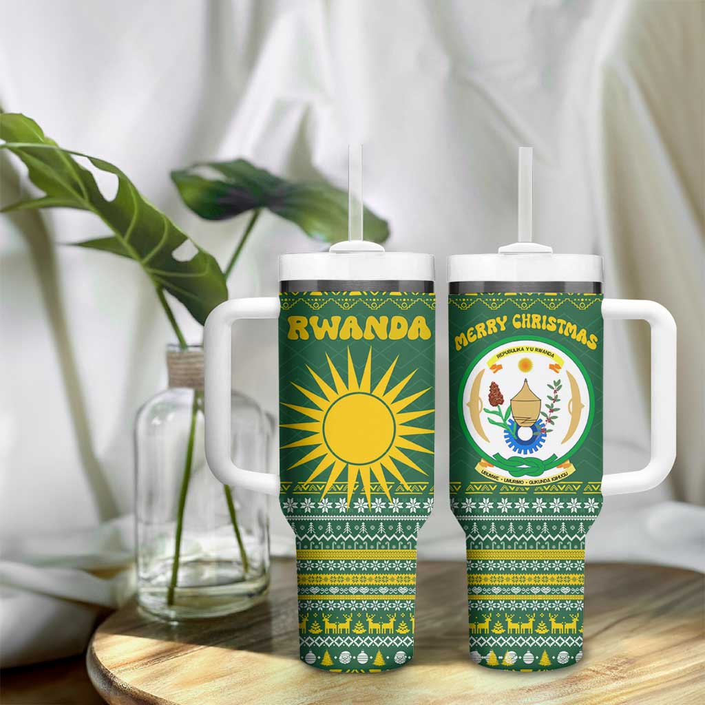 Rwanda Christmas Tumbler With Handle National Emblem and Radiant Sun Motif - African Pride