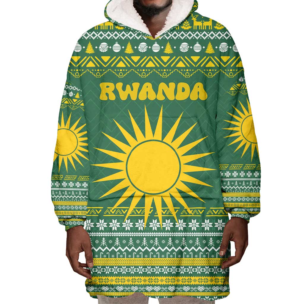 Rwanda Christmas Wearable Blanket Hoodie National Emblem and Radiant Sun Motif - African Pride