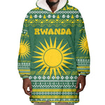 Rwanda Christmas Wearable Blanket Hoodie National Emblem and Radiant Sun Motif - African Pride