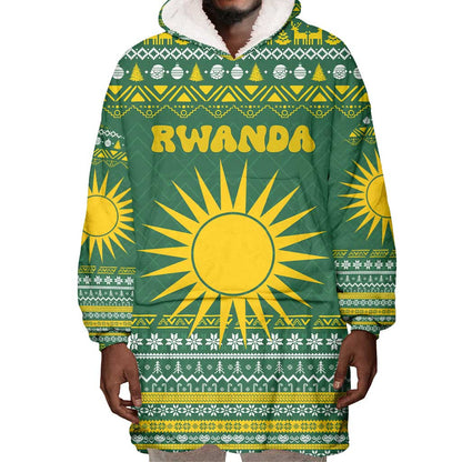 Rwanda Christmas Wearable Blanket Hoodie National Emblem and Radiant Sun Motif - African Pride