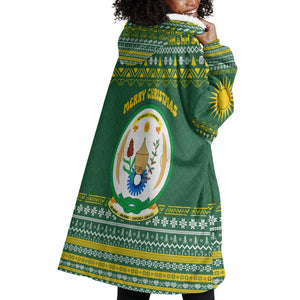 Rwanda Christmas Wearable Blanket Hoodie National Emblem and Radiant Sun Motif - African Pride
