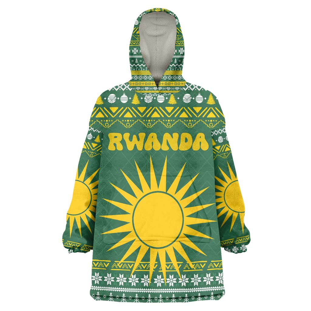 Rwanda Christmas Wearable Blanket Hoodie National Emblem and Radiant Sun Motif - African Pride