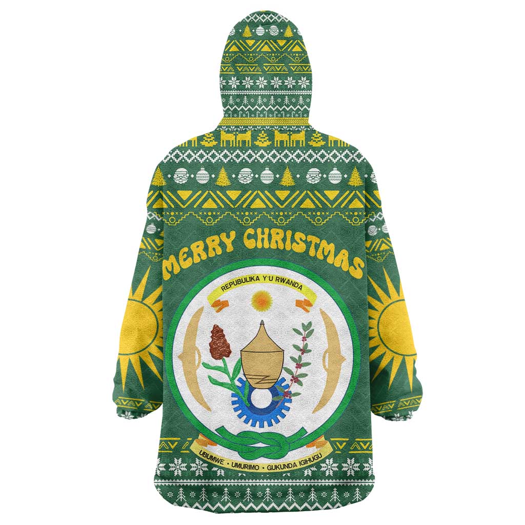 Rwanda Christmas Wearable Blanket Hoodie National Emblem and Radiant Sun Motif - African Pride