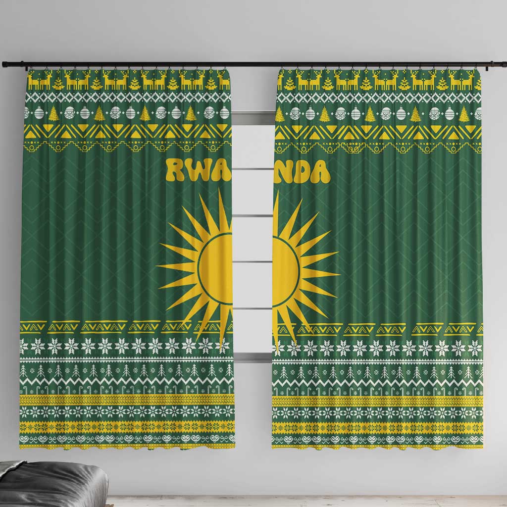 Rwanda Christmas Window Curtain National Emblem and Radiant Sun Motif - African Pride