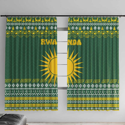 Rwanda Christmas Window Curtain National Emblem and Radiant Sun Motif - African Pride