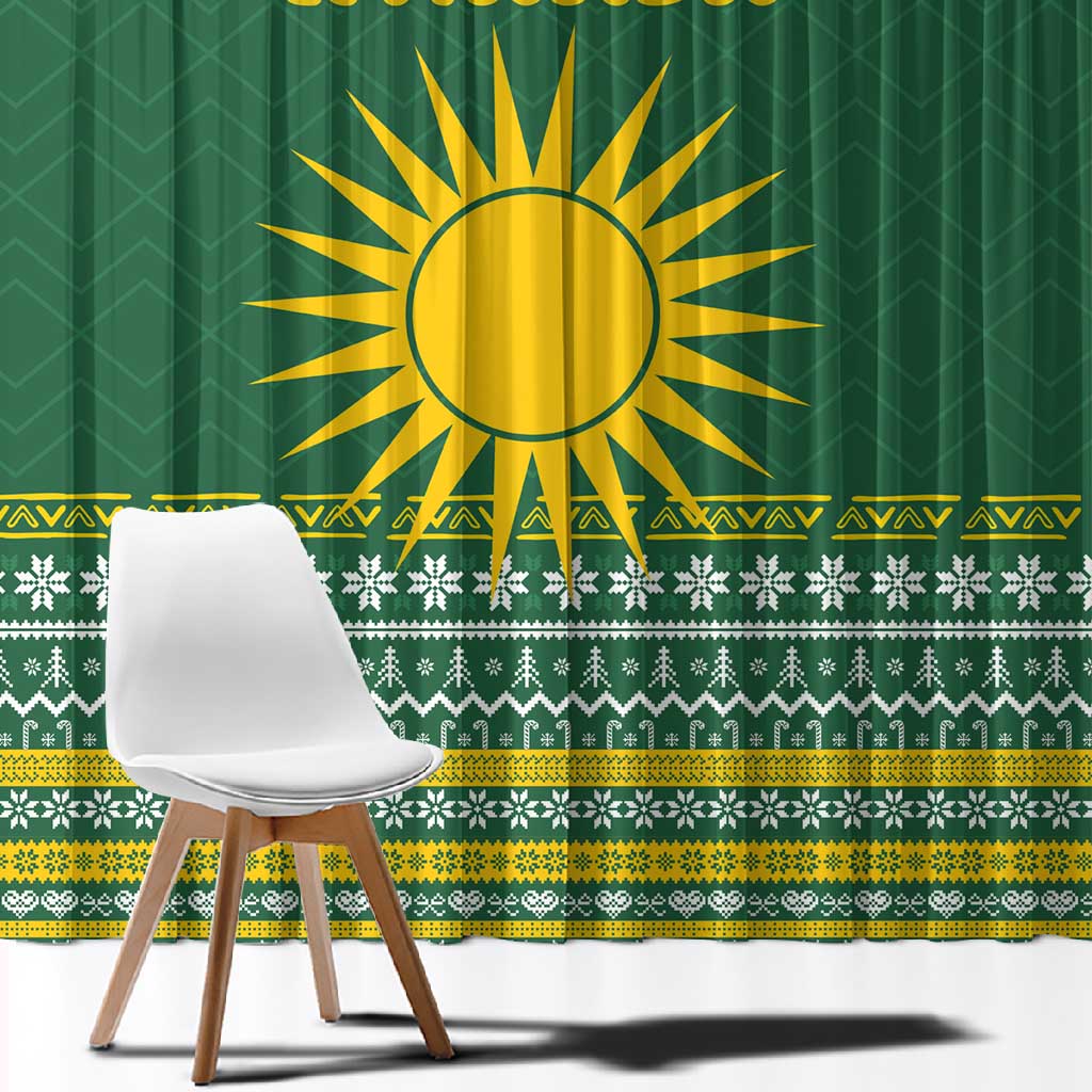 Rwanda Christmas Window Curtain National Emblem and Radiant Sun Motif - African Pride