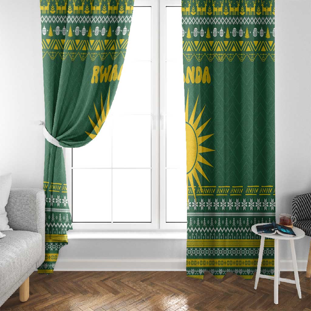 Rwanda Christmas Window Curtain National Emblem and Radiant Sun Motif - African Pride