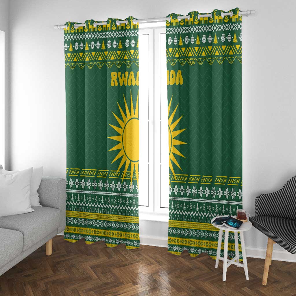 Rwanda Christmas Window Curtain National Emblem and Radiant Sun Motif - African Pride
