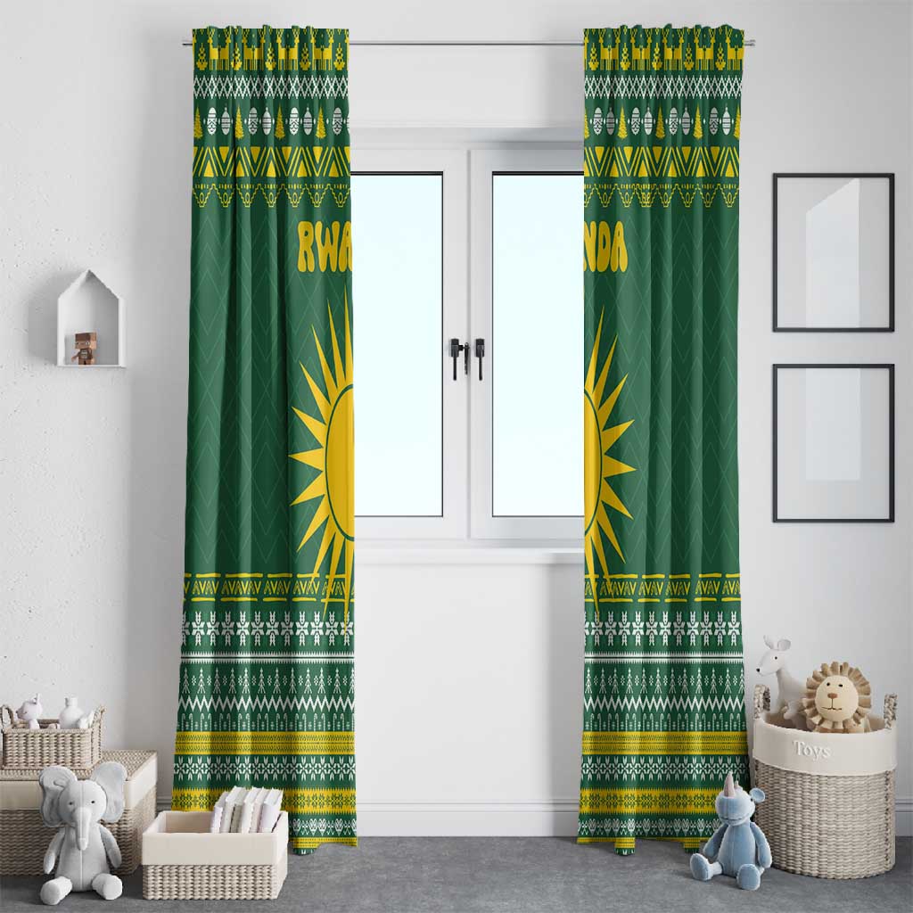 Rwanda Christmas Window Curtain National Emblem and Radiant Sun Motif - African Pride