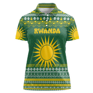 Rwanda Christmas Women Polo Shirt National Emblem and Radiant Sun Motif - African Pride