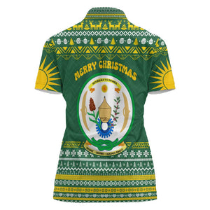 Rwanda Christmas Women Polo Shirt National Emblem and Radiant Sun Motif - African Pride